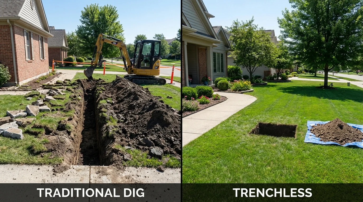 Trenchless sewer repair with minimal yard damage versus traditional excavation in Pomona, NJ
